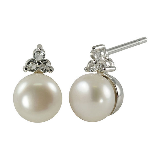 Cultured Freshwater Pearl & White Topaz Earrings