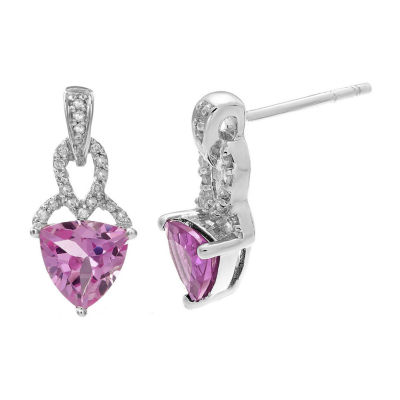 Lab-Created Pink Sapphire and Diamond-Accent Sterling Silver Drop Earrings