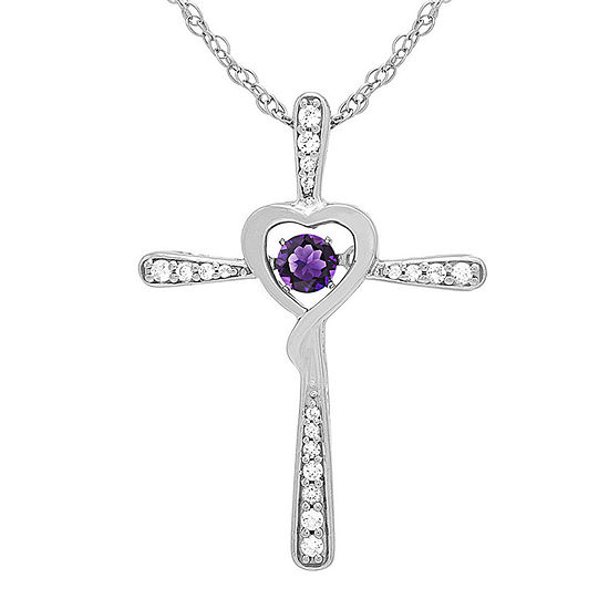 Love in Motion™ Genuine Amethyst and Diamond-Accent Cross Pendant Necklace