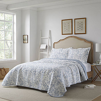 Laura Ashley Amberley 3-Piece Beige Floral Cotton King Quilt Set 206335 -  The Home Depot