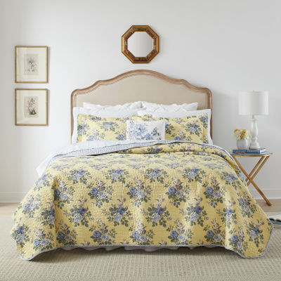 Laura Ashley Linley Floral Reversible Quilt Set, Color Pale Yellow