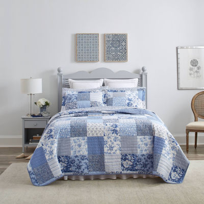 Laura Ashley Paisley Floral Reversible Quilt Set, Color Blue JCPenney