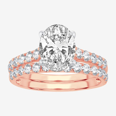 (H-I / SI1-SI2) Signature By Modern Bride Womens 3 CT. T.W. Lab Grown White Diamond In 14K Gold Oval Bridal Set