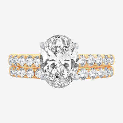 (H-I / SI1-SI2) Signature By Modern Bride Womens 3 CT. T.W. Lab Grown White Diamond In 14K Gold Oval Bridal Set
