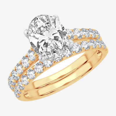 (H-I / SI1-SI2) Signature By Modern Bride Womens 3 CT. T.W. Lab Grown White Diamond In 14K Gold Oval Bridal Set