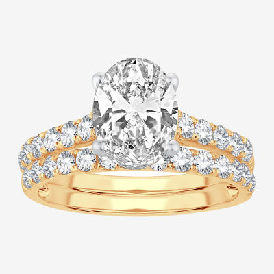 (H-I / SI1-SI2) Signature By Modern Bride Womens 3 CT. T.W. Lab Grown White Diamond In 14K Gold Oval Bridal Set