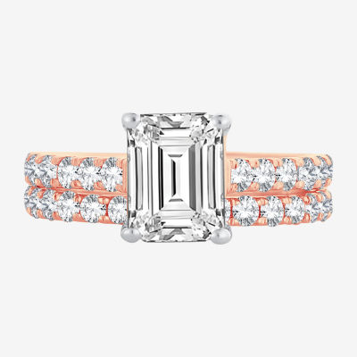 (H-I / SI1-SI2) Signature By Modern Bride Womens 3 CT. T.W. Lab Grown White Diamond In 14K Gold Emerald Bridal Set