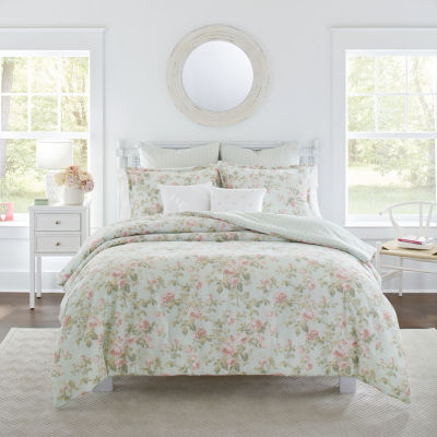 Laura Ashley Madelynn Floral Midweight Comforter, Color: Duck Egg