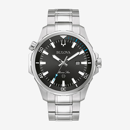 Bulova Marine Star Mens Silver Tone Stainless Steel Bracelet Watch 96b382, One Size -  05143380018