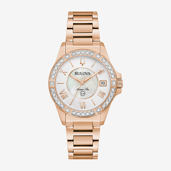 Bulova Marine Star Womens Diamond Accent Rose Goldtone Stainless Steel Bracelet Watch 98r295