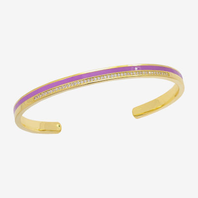 Sparkle Allure Enamel Cubic Zirconia 14K Gold Over Brass Cuff Bracelet