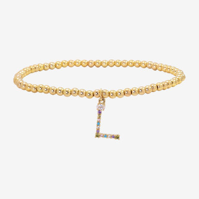 Sparkle Allure Cubic Zirconia 14K Gold Over Brass 6 3/4 Inch Bead Stretch Bracelet