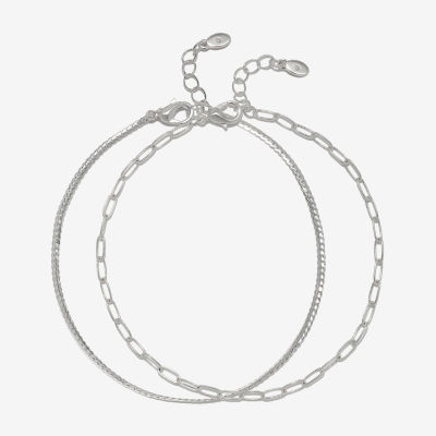 Bijoux Bar Silver Tone 2-pc. 9 Inch Link Round Ankle Bracelet