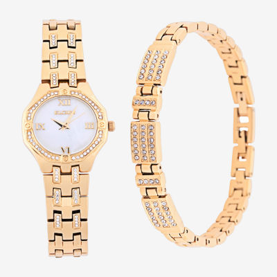 Elgin Womens Crystal Accent Gold Tone Bracelet Watch Eg170034st