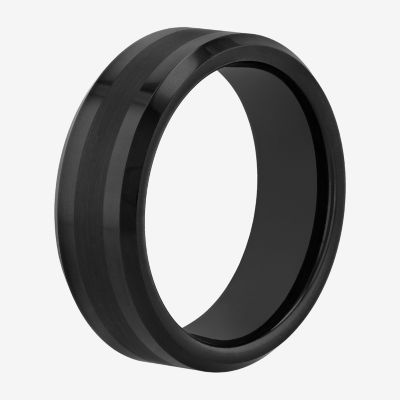 Personalized Mens 8mm Comfort Fit Satin Center Tungsten Carbide Wedding Band