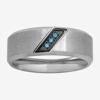 Diamond Accent Mined Blue Stainless Steel Wedding Band