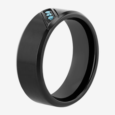 Diamond Accent Natural Blue Stainless Steel Wedding Band