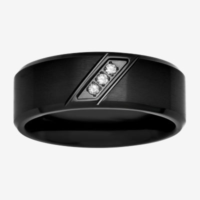 Mens 6MM Diamond Accent Natural White Diamond Stainless Steel Wedding Band