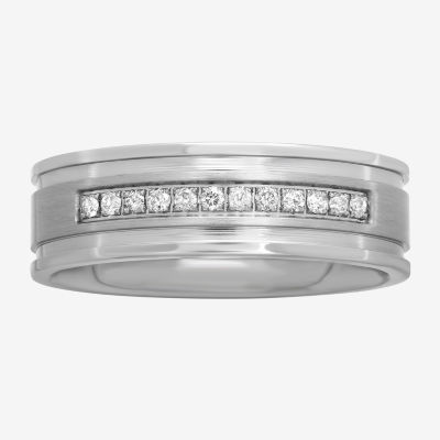 7MM 1/ CT. T.W. Mined Diamond Stainless Steel Wedding Band