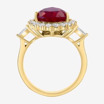 Effy  Womens 3/4 CT. T.W. Lab Created Red Ruby 14K Gold Pear Halo Cocktail Ring