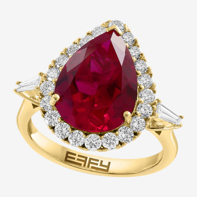 Effy  Womens 3/4 CT. T.W. Lab Created Red Ruby 14K Gold Pear Halo Cocktail Ring