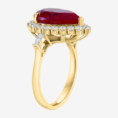 Effy  Womens 3/4 CT. T.W. Lab Created Red Ruby 14K Gold Pear Halo Cocktail Ring