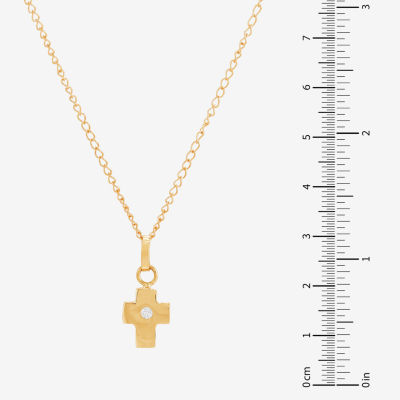 Girls White Diamond 14K Gold Cross Pendant Necklace