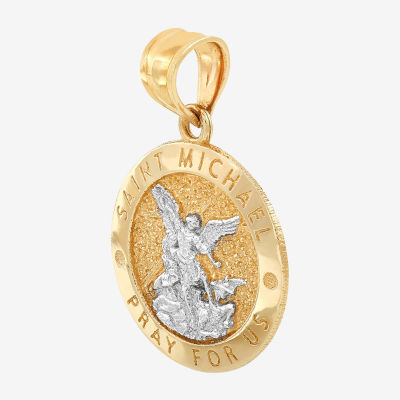 Saint Michael Medallion Unisex Adult 14K Two Tone Gold Round Pendant