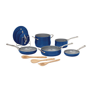 12pc Ceramic Non-Stick Cookware Set Fry Pan Saute Pan Saucepan Dutch Oven  Blue