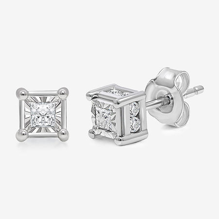 Tru Miracle 1/2 CT. T.W. Natural White Diamond 10K Gold 5mm Princess-cut Stud Earrings, One Size, White -  TRUMIRACLE, 27121390018