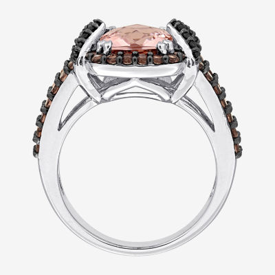 Womens 1/10 CT. T.W. Genuine Pink Morganite Sterling Silver Cushion Halo Cocktail Ring