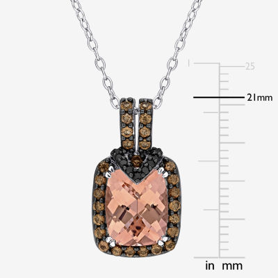 Womens Diamond Accent Genuine Pink Morganite Sterling Silver Cushion Pendant Necklace