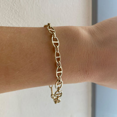 Made in Italy 14K Gold 7.5 Inch Hollow Link Chain Bracelet