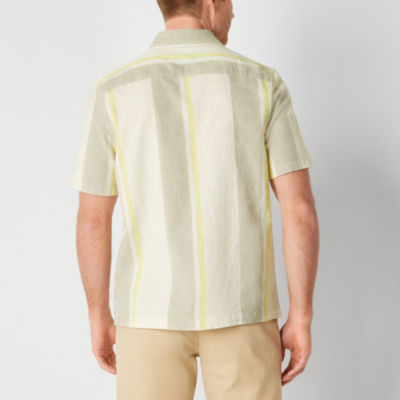 mutual weave Linen Blend Mens Short Sleeve Camp Shirt