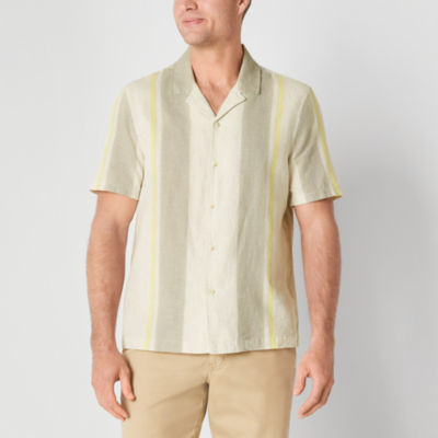 mutual weave Linen Blend Mens Short Sleeve Camp Shirt