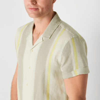 mutual weave Linen Blend Mens Short Sleeve Camp Shirt