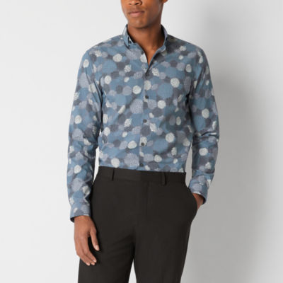 J. Ferrar Mens Slim Fit Long Sleeve Floral Button-Down Shirt