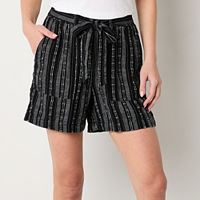 a.n.a Linen Womens High Rise Pull-On Short, Petite Small, Black