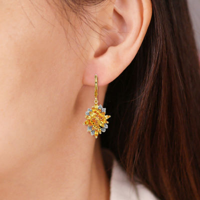 Lab Created Yellow Sapphire 18K Gold Over Silver Flower Drop Earrings