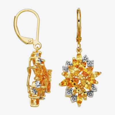 Lab Created Yellow Sapphire 18K Gold Over Silver Flower Drop Earrings