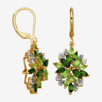 Genuine Green Peridot 18K Gold Over Silver Drop Earrings