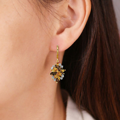 Yellow Citrine 18K Gold Over Silver Flower Drop Earrings