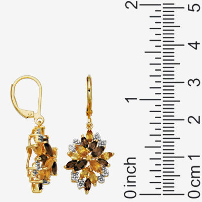 Yellow Citrine 18K Gold Over Silver Flower Drop Earrings