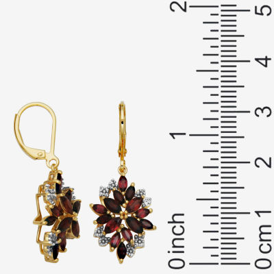 Genuine Red Garnet 18K Gold Over Silver Drop Earrings