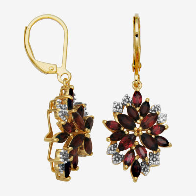 Genuine Red Garnet 18K Gold Over Silver Drop Earrings