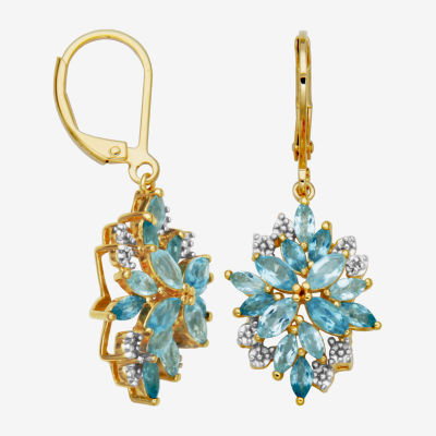 Genuine Blue Topaz 18K Gold Over Silver Drop Earrings