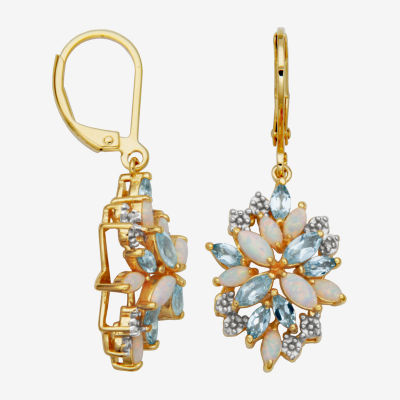 Lab Created Multi Color Opal 18K Gold Over Silver Drop Earrings