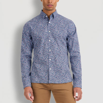Van Heusen Essential Stain Shield Mens Classic Fit Long Sleeve Floral Button-Down Shirt