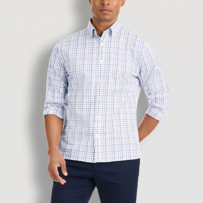 Van Heusen Essential Stain Shield Mens Classic Fit Long Sleeve Plaid Button-Down Shirt