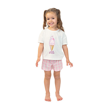 Dots & Dreams Girls Round Neck Short Sleeve 2-pc. Pajama Sets, 4t, White
